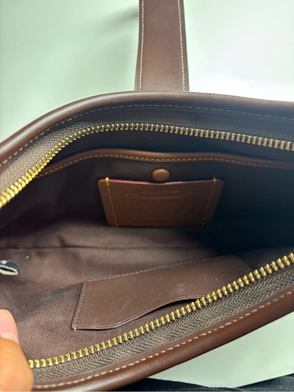 Coach Brown Signature Canvas Shoulder Bag with Gold Hardware Hamptons Hobo Bag